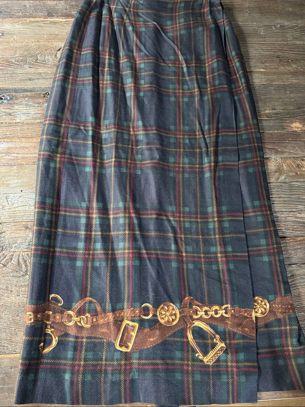 Breeches tartan plaid equestrian trim maxi wrap skirt Medium